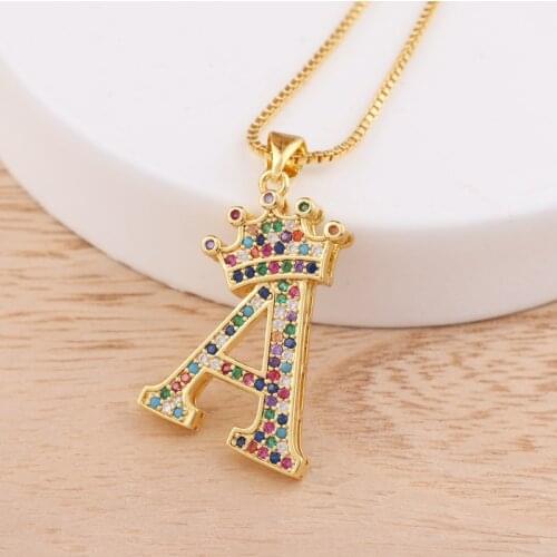 Cubic Zircon Gold Initial CZ Necklace Charm Rainbow Letter Necklace Name Jewelry For Women Accessories Girlfriend Best Gift