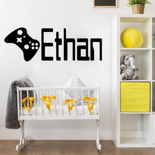 Custom Name Game Controller Wall Sticker Kids Room Boy Room Personalized Name Gamepad Xbox Ps Wall Decal Bedroom Playroom Vinyl
