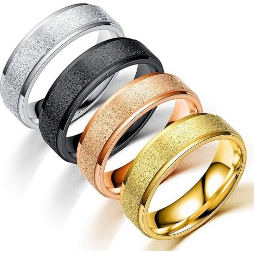 Popular titanium steel pearl sand ring fashion temperament couple men and women 6mm wide ring cool punk jewelry
