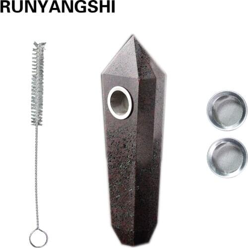 Runyangshi 1pc Natural Quartz Smoking Pipe Garnet Crystal Point Wand Healing Crystal gemstoneWith Metal Filter wholesale price