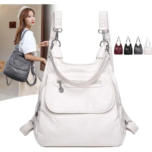 Summer Multifunction White Backpacks Fashion Soft PU Leather Anti-thief Backpack Large Capacity School Bag for Teenager Girls