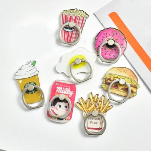 Universal Finger Ring Holder Cute hamburger coffee for iPhone X Xs Mobile Phone Holder Stand for Smartphone Support