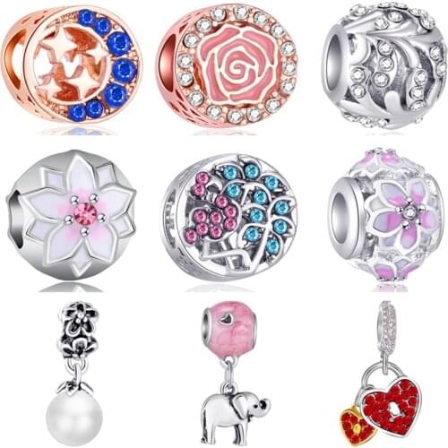 Gorgeous Colorful Crystal Evil Eye Moon Cross Key Flowers Beads Charms Fit Pandora Bracelets for Women Lover Jewelry DIY Trinket