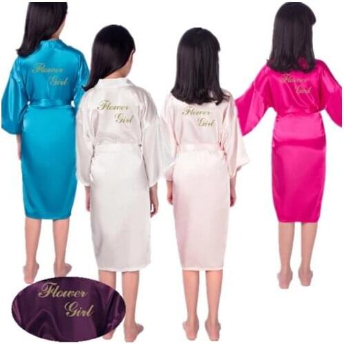 VIP Link Wholesale Flower girl gold letter Robes Satin Silk kids Robe Children Kimono Childrens Bathrobes Wedding Party Robe