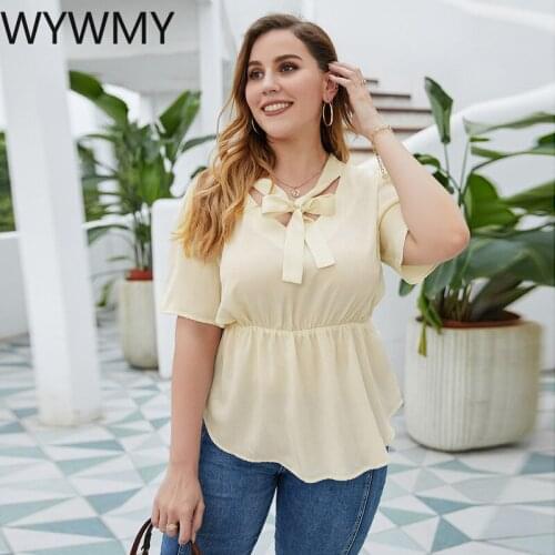 WYWMY 2021 Summer Fashion Woman Blouses Short Sleeve Bow Elegant Women Shirts Blouse Tops Office Wear Ladies Blouse Shirt