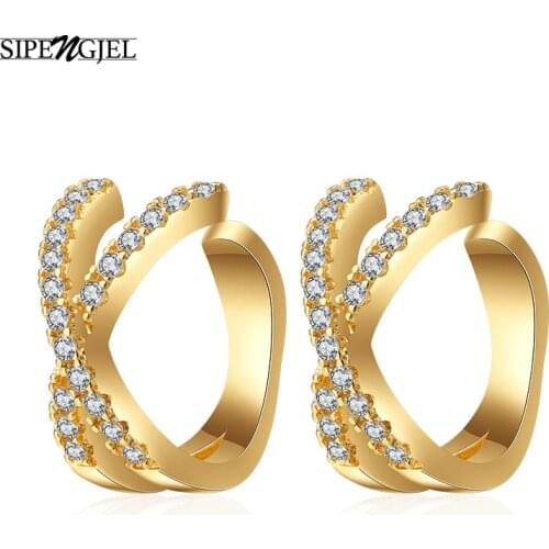SIPENGJEL Fashion Cubic Zirconia Ear Cuff Earrings Cross Fake Piercing Earrings For Women Ear Cuffs Wedding Jewelry