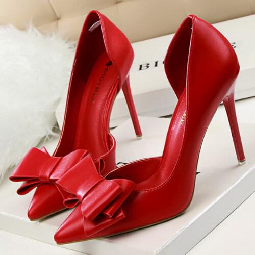 Bowknot Woman Pumps Designer Shoes Women Heels Pu Leather High Heels Shoes For Women Party Shoes Stiletto Heels 2021 Lady Shoes