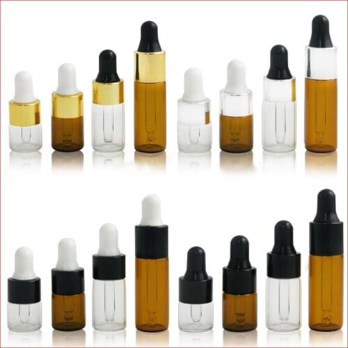 100 x 1ml 2ml 3ml 5ml Mini Empty Dropper Bottle Portable Aromatherapy Esstenial Oil Dispensing Bottle with Glass Eye Dropper