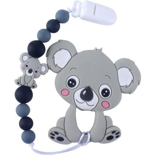 2Pcs Food Grade Animal Pendant Pacifier Clip Baby Teething Toys Chewable Nursing Teethers Animal Silicone Beads Pacifier Chain