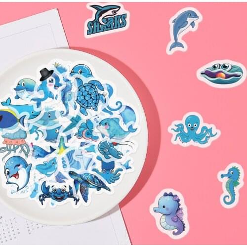 40 PCS Cartoon cute blue ocean Series Stickers Childrens Toys Stationery Stickers DIY Notebook Handbook Diary Stickers