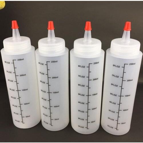5PCS 250ML Plastic Needle-nosed Bottle With Scale Squeeze Bottle Leak-Proof Cap Sauce Bottle Salad Bottle Squeezable Bottle