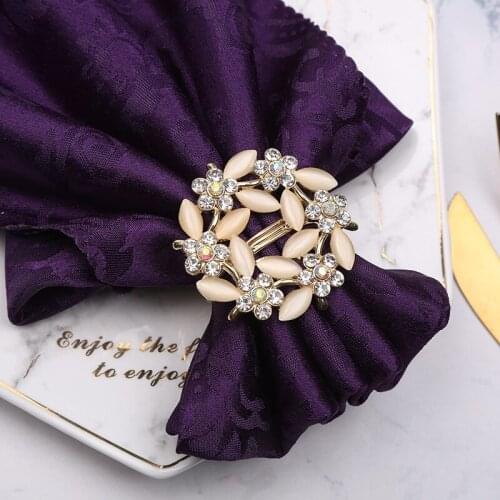 6pcs Metal napkin buckle creative rhinestone flower napkin ring hotel napkin ring mouth cloth ring