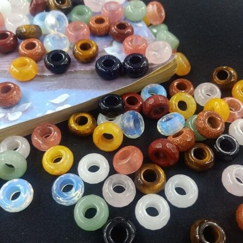 5Pcs Big Hole Beads Natural Semi-precious Stone Loose Beads Hole Size 6mm Abacus Beads Powder Crystal Jade DIY Handmade Jewelry