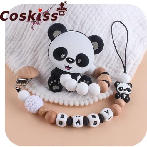 Coskiss Crochet Round Beads Panda Silicone Beads Pacifier Clip Chain Strap Cute Nipple Leash Strap for Infant Toddler Baby