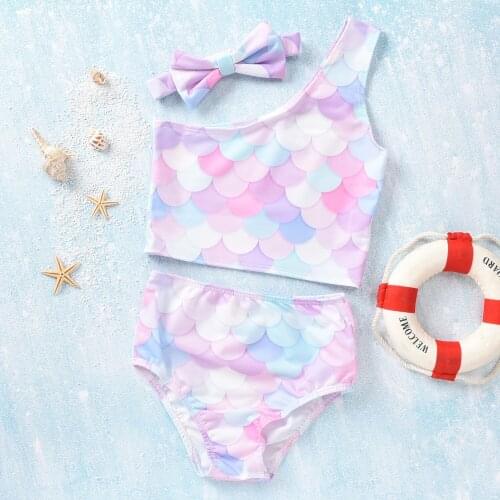 Kids Toddler Girl Bathing Suit Bowknot One-shoulder Tube Top Swimsuit Mermaids Swimwear Three-piece Suit купальник детский W