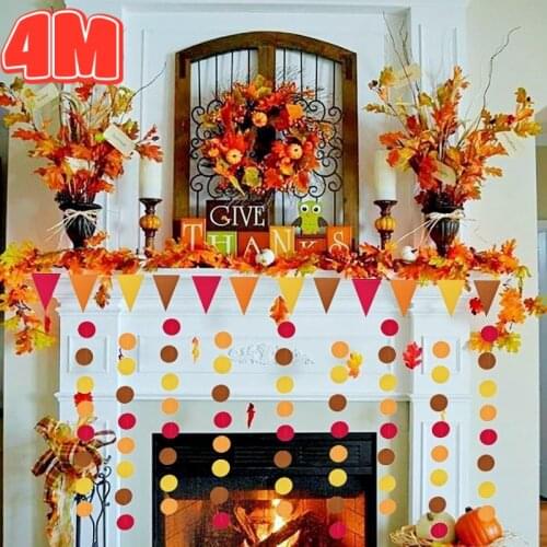 Thanksgiving Decorations for Home 4m Artificial Autumn Maple Leaves String Garland Flag Banner Paper Christmas Halloween Decor