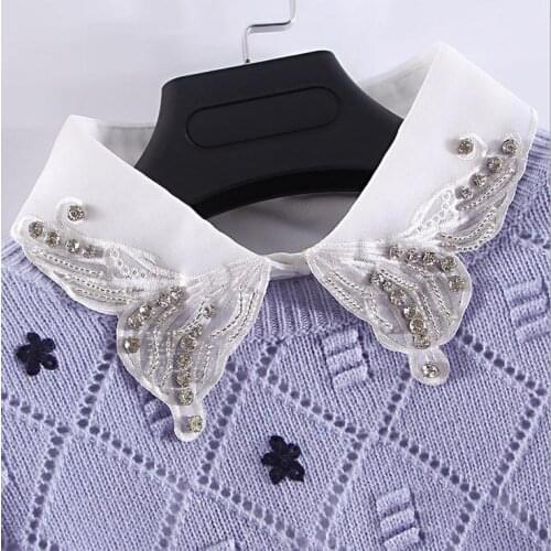 Linbaiway Handmade Fake Collar for Women Detachable Shirt Lapel Necklace Ladies Solid Color False Collar Female Blouse Faux Col