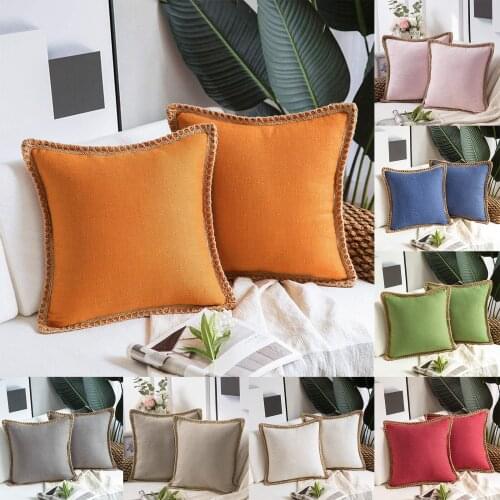 Linen Hemp Rope Edging Middle hemp flounced Solid color pillowcase Cushion Cover Sofa Throw Living Room Decor Pillows Case 1PCs