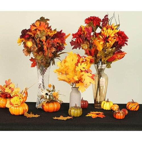 Mini Fake Pumpkins with Simulated Maple Leaves Artificial Pumpkins for Halloween Thanksgiving Ornaments Home Party Decoration