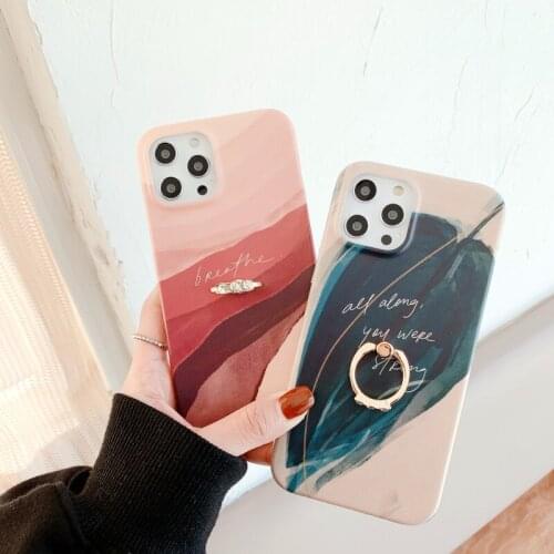 Fashion Watercolor Painting Ring Holder Phone case For Iphone 12 11 Pro MAX Mini X XR XS SE 2020 7 8 Plus Shockproof Cover Funda
