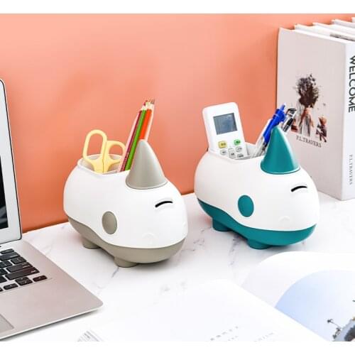 Cartoon Creative Rhino Storage Box Desktop Storage Pen Holder Plastic Piggy Bank Multifunctional Storage Box