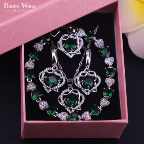 Heart in Heart Square Silver Color jewelry set green stone cubic zircon fashion jewelry the lowest price best quality