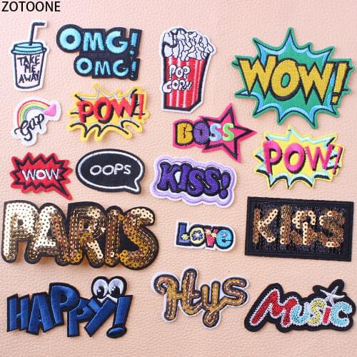 ZOTOONE Wild Letters Sequin Patch for Clothing Applications DIY Words Embroidered Stripes Patches for Clothes Badges Appliques E