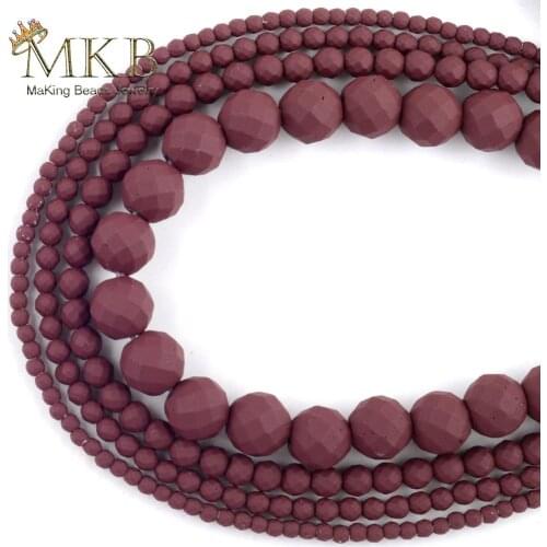 Natural Stone Wine Red Hematite Rubber Beads Matte Loose Faceted Beads For Jewelry Making 2/3/4/6/8/10mm Diy Bracelet 15"