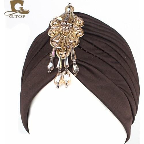NEW Luxury Divas turban Head wrap hat with beaded pendant women Headwear