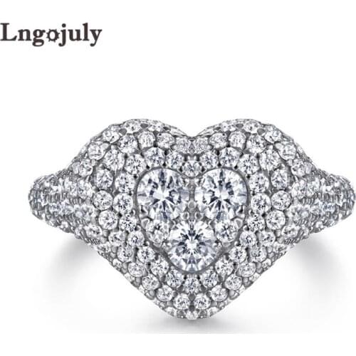 New Silver 925 Ring For Woman Pure 925 Sterling Silver Ring Heart Zircon Rings Luxury Rhinestone Wedding Bride Ring Anniversary