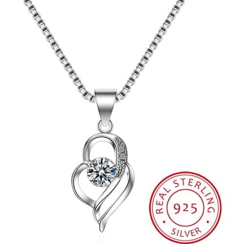 925 Sterling Silver Chain Choker Necklace Luxury Crystal CZ Love Heart Pendant Necklaces For Women Party Jewelry Gifts