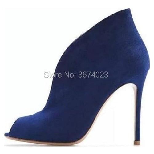 Qianruiti Sexy Women V-Cut High Heels Ankle Boots Peep Toe Stilettos Cut Outs Short Booties Party Dress Shoes Ladies