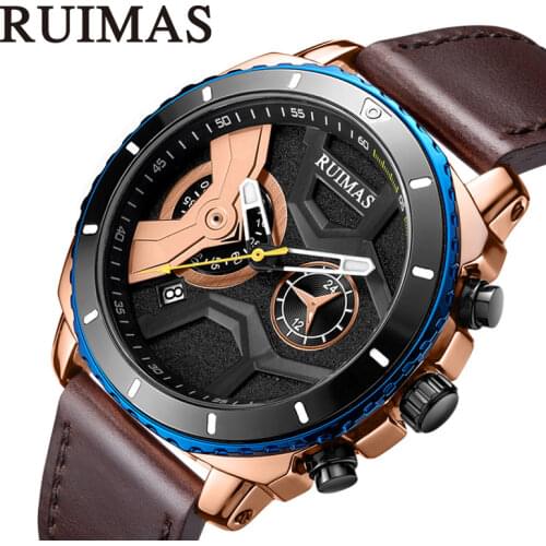 RUIMAS Watch Luxury Mens Watches Male Clocks Date Sport Military Clock Leather Strap Quartz Business top brand Relogio Masculino