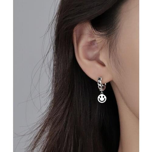 Cool Smile Face Pendant Drop Earrings For Men Women Punk Hip Hop Ancient Silver Color Chain Huggie Trendy Earring Hoop Accessory