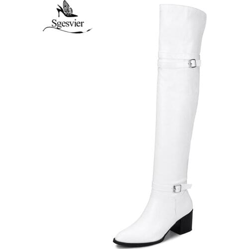 Sgesvier New 2018 Black Thigh High Boots Women Winter Shoes Autumn Over The Knee Boots Soft Leather Ladies Party Shoes Big Size