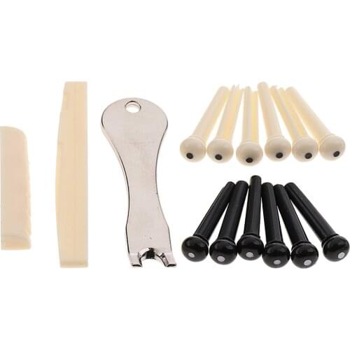 1 Set Slotted Saddle Nut Bridge Pins Endpins Nail Puller For 6 Strings Acoustic Guitar Replacements Parts