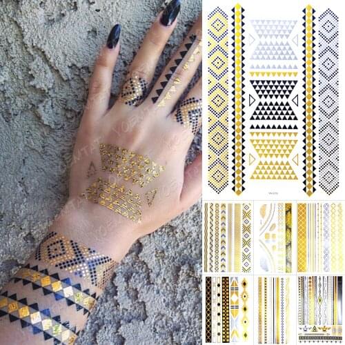 Waterproof Temporary Tattoo Sticker Chain Bracelet Gold Silver Black Metallic Flash Tatoo Boho Party Jewelry Glitter Body Art