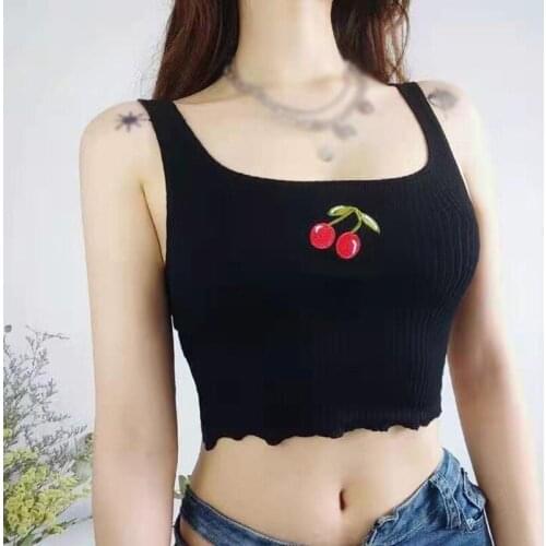 Womens Slim Cherry Tanks 2021 New Versatile Top Ladies Fashion Open Navel Knitting Sling One Size Fits All