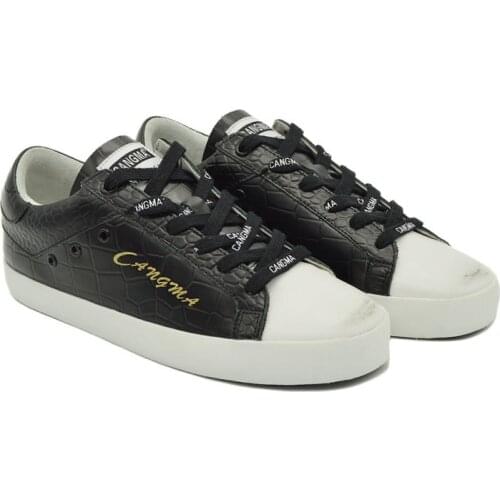 CANGMA Luxury Brand Sneaker Women Shoes Handmade Black Low Top Patent Genuine Leather Casual Sneakers Woman Flats Female