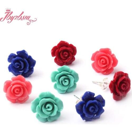10mm Flower Red Blue Pink Green Coral Silver Women Stud Earrings 1 Pair Fashion Jewelry Women Lady Girl Birthday XMAS Gift