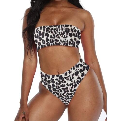 2021 Leopard Bikini Women Bandeau Swimsuit Push Up Swimwear High Waist Bikini Set Brazilian Bodysuit Swimming Wear Female #G3