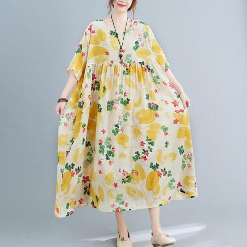 Oversized Women Summer Cotton Linen Long Dress New Arrival 2021 Vintage Style Loose Comfortable Female Casual Dresses B602