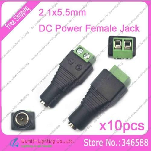 10PCS 5.5x2.1mm DC Power Female Jack Plug Cable Easy Connector Strip-to-DC Power Adapter for single color LED strip light /CCTV