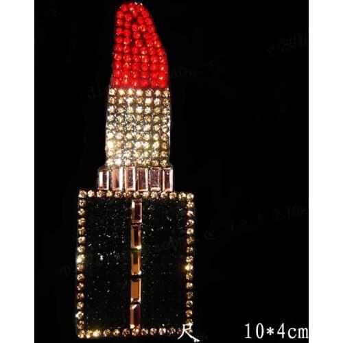 2pc/lot Lipsticker Iron on Hotfix Transfer Heart hot fix rhinestone motif iron on transfers motif patches for shirt bag shoes