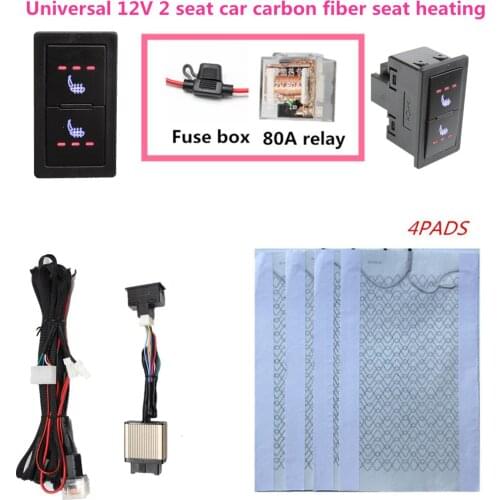 2 Seats 4 Pads Universal Carbon Fiber Heated Seat Heater 12V Pads 3 Level Switch Winter Warmer Seat Covers