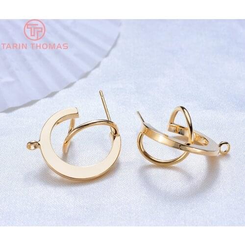6PCS 20MM 24K Gold Color Brass Round with S line Stud Earrings High Quality Diy Jewelry Findings Accessories