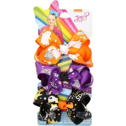 Ncmama 3Pcs Halloween Jojo Bows 3" Hair Bows for Girls Hair Clips Handmade Cartoon Spider Printed Bow Hairgrips Kids Headwear
