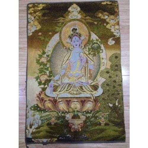 35.43"Tibet and Nepal golden silk embroidery thangka goddess guanyin