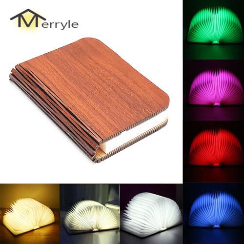 Colorful USB LED Book Ligh Rechargeable Creative Wooden Night Light Desk Table Lamp Home Decoration for Kid Baby Birthday Gift