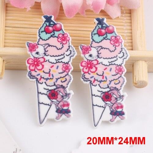 50pcs/lot 20*24MM Ice Cream Flatback Resin Cute Cartoon Mouse Cat Planar Resins DIY Craft Embellishments for Hair Bow Centers